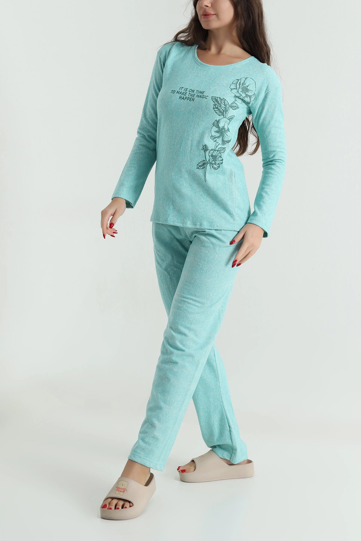 Yeşil Uzun Kollu Conversion Kadın Pijama Takımı 494629