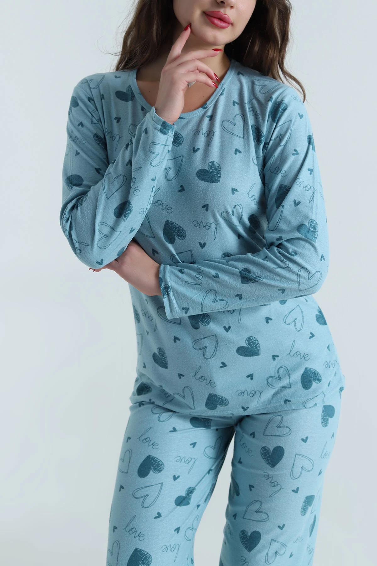 Yeşil Uzun Kollu Süet Kadın Pijama Takımı 499333