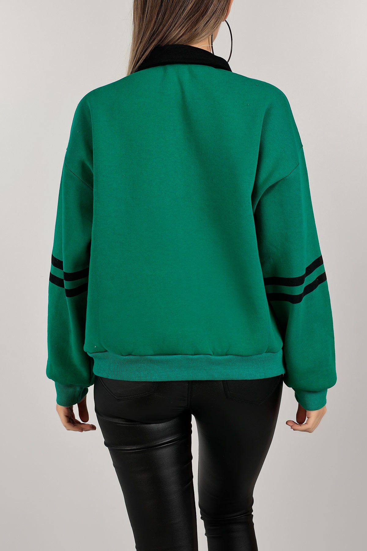 Yeşil Yakalı İçi Şardonlu Bayan Sweat 143457