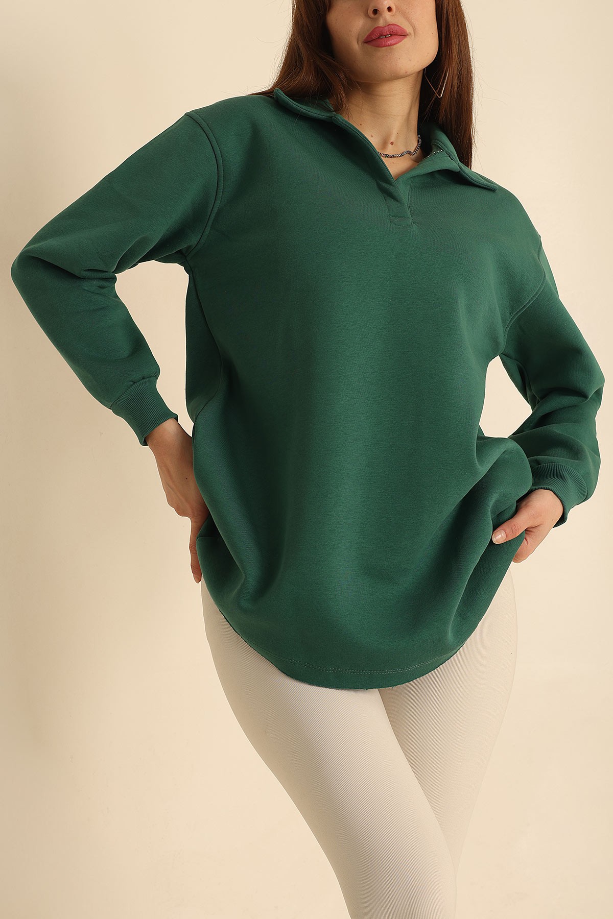 Yeşil Yakalı Şardonlu Bayan Sweat 218366