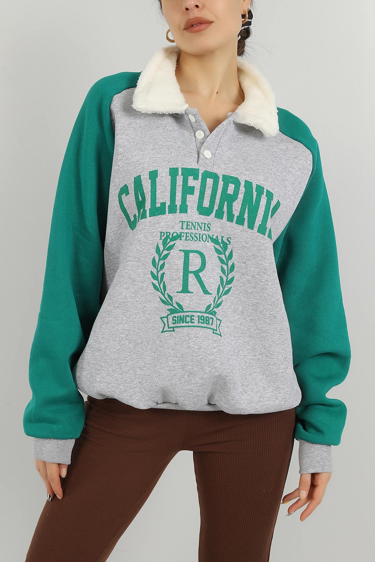 Yeşil Yakası Kürklü İçi Şardonlu Sweat 146521
