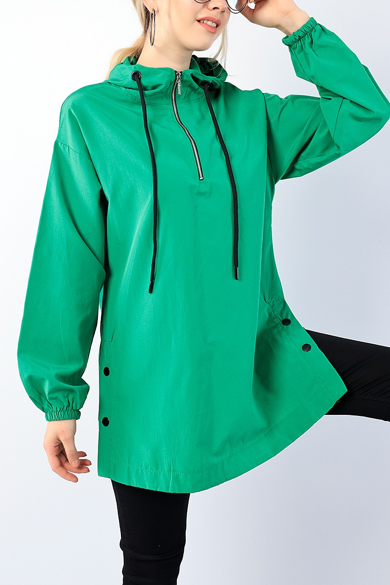 Yeşil Yan Çıtçıtlı Fermuarlı Tunik 75114