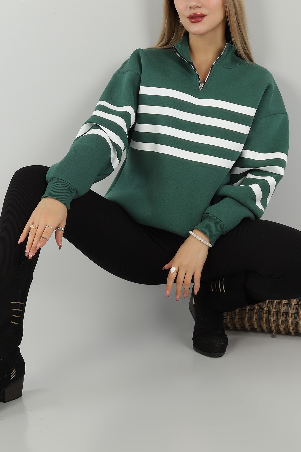 Yeşil Yarım Fermuarlı İçi Şardonlu Sweat 146617