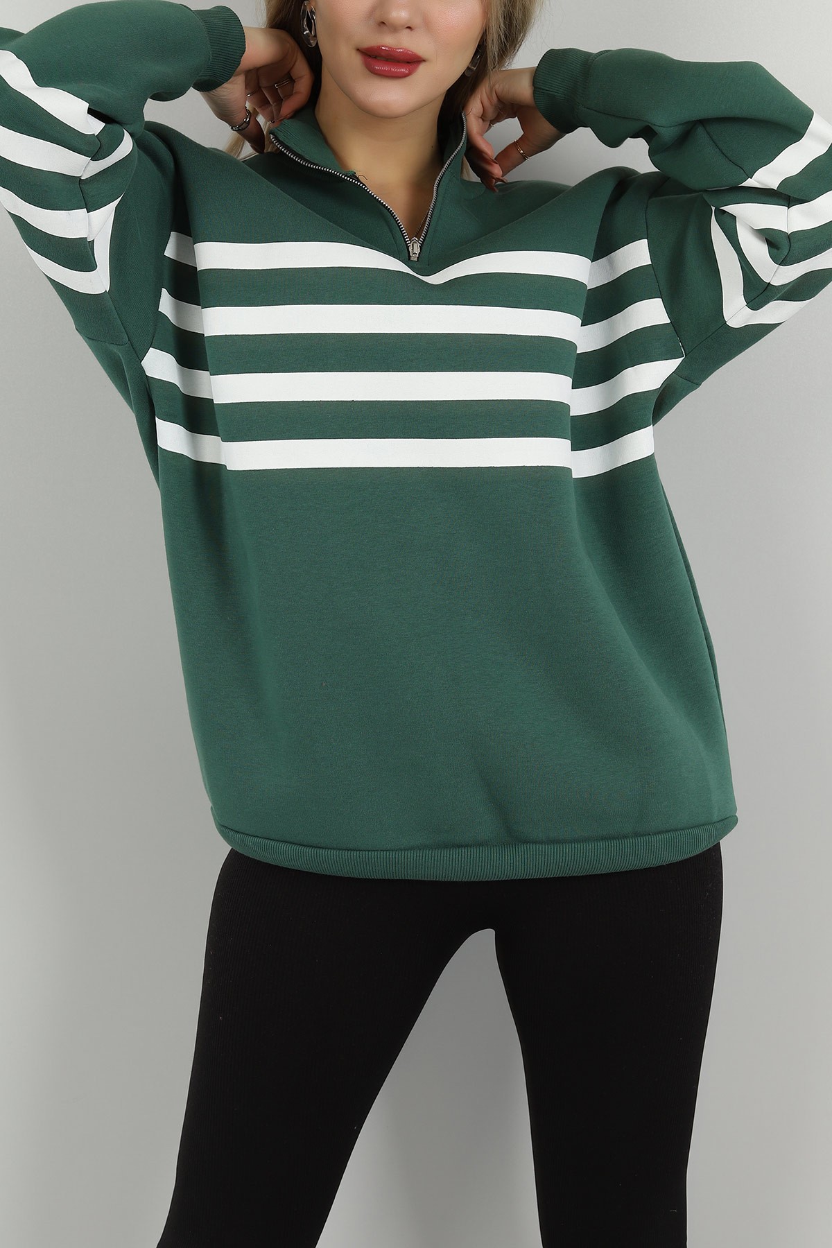 Yeşil Yarım Fermuarlı İçi Şardonlu Sweat 146617