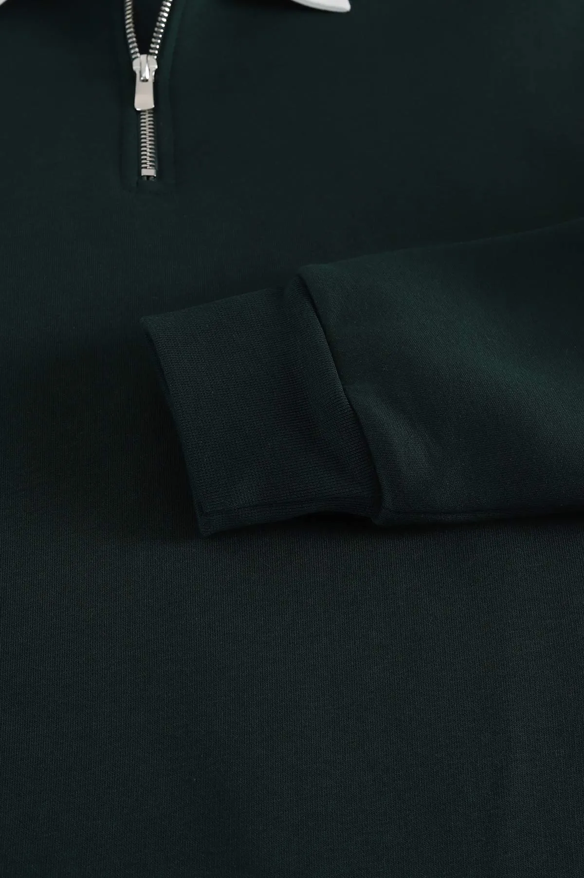 Yeşil Yarım Fermuarlı Üç İp Şardonlu Polo Yaka Erkek Sweatshirt 397110