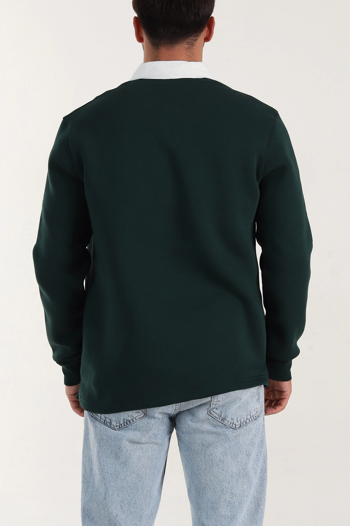 Yeşil Yarım Fermuarlı Üç İp Şardonlu Polo Yaka Erkek Sweatshirt 397110