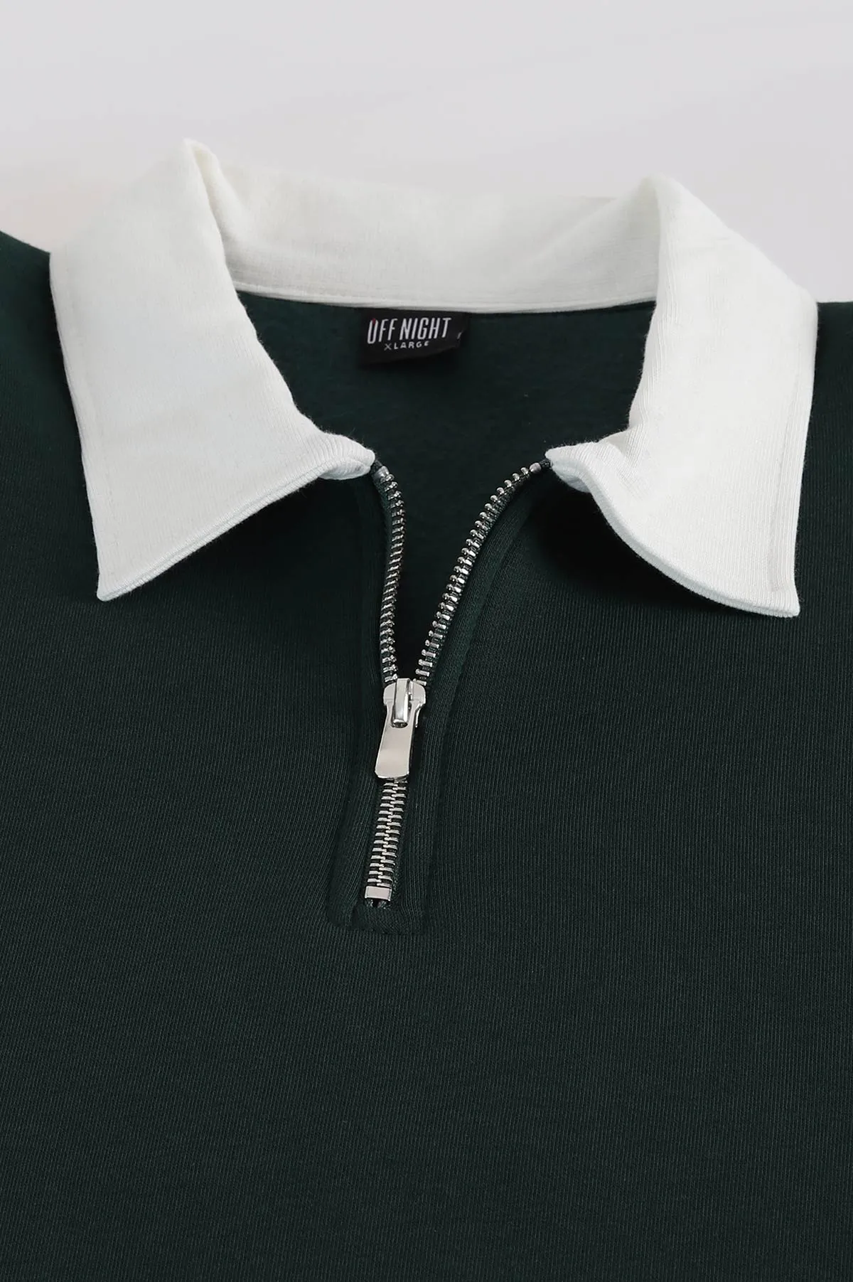 Yeşil Yarım Fermuarlı Üç İp Şardonlu Polo Yaka Erkek Sweatshirt 397110