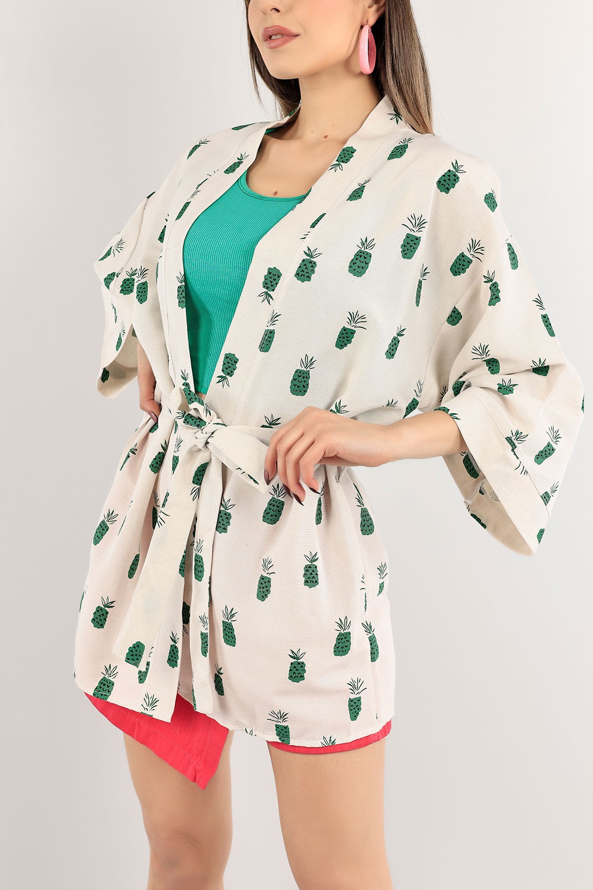 Yeşil Yeni Sezon Keten Kimono 114404