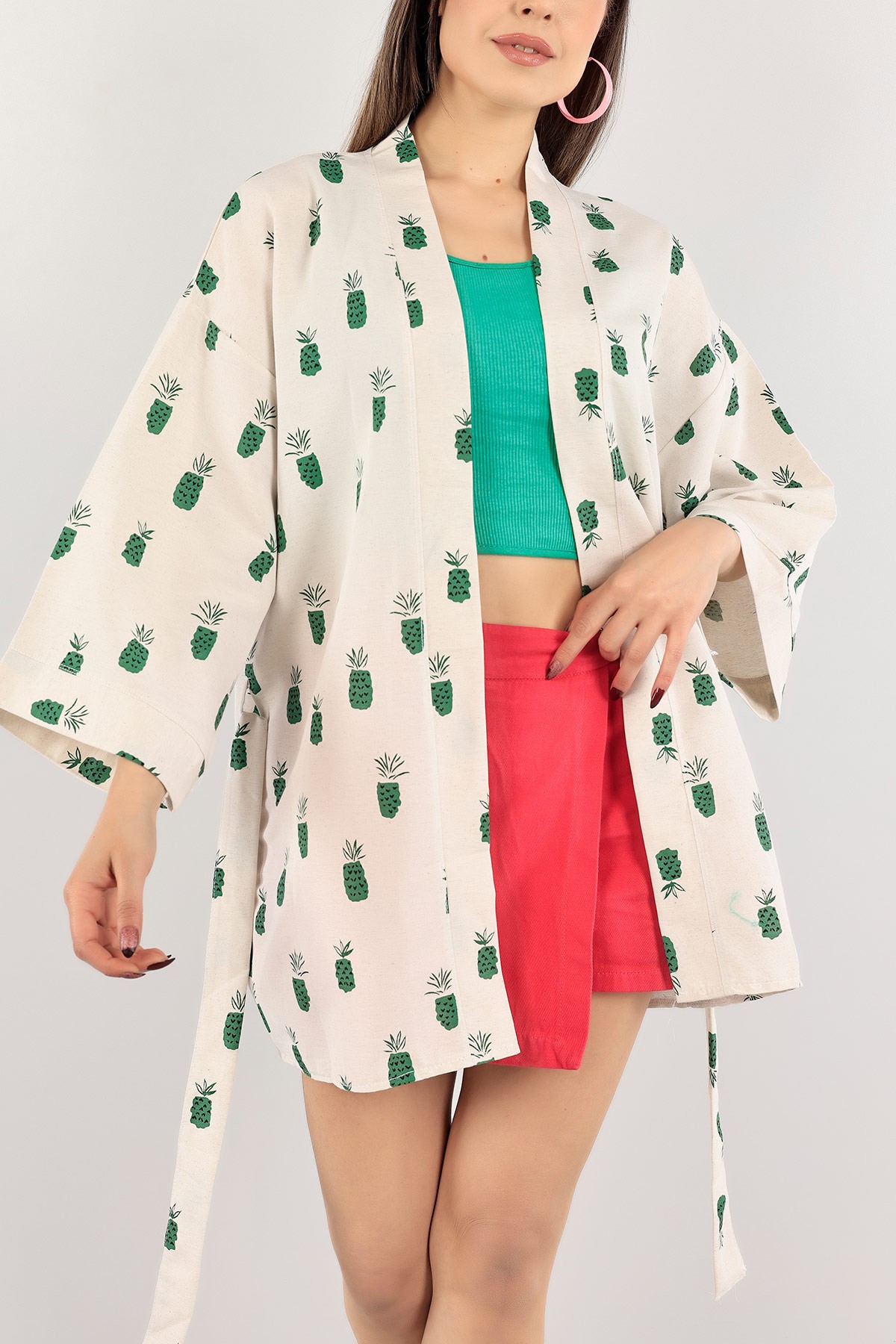 Yeşil Yeni Sezon Keten Kimono 114404