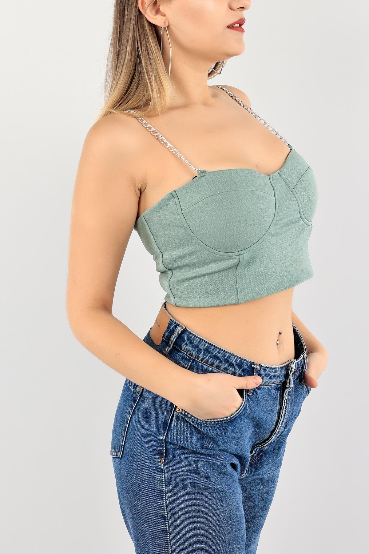 Yeşil Zincir Askılı Bluz 109666