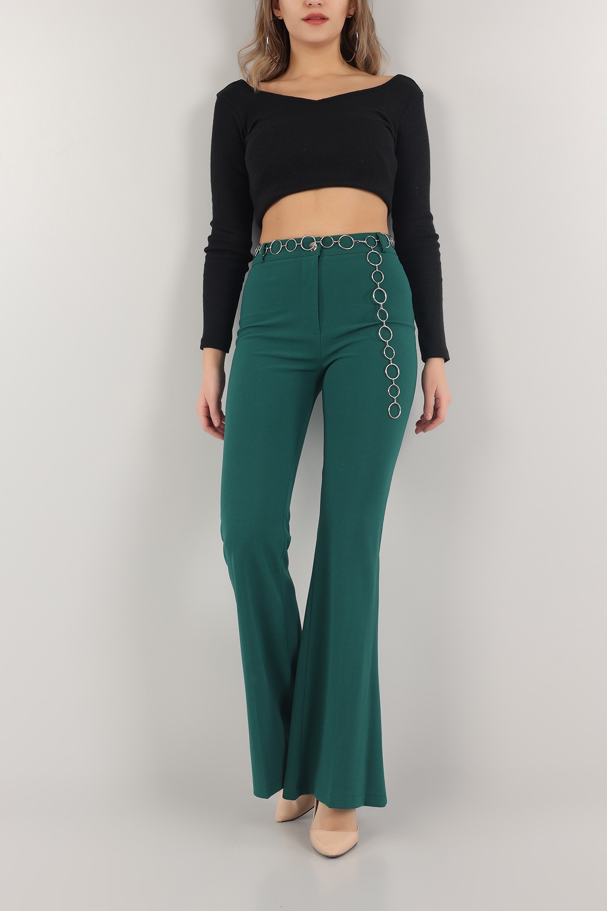 Yeşil Zincir Kemerli Bayan Pantolon 152510