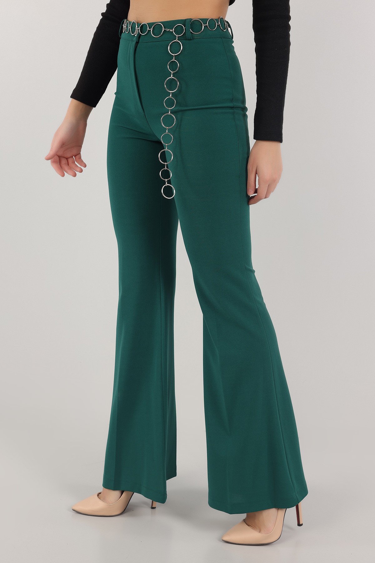 Yeşil Zincir Kemerli Bayan Pantolon 152510