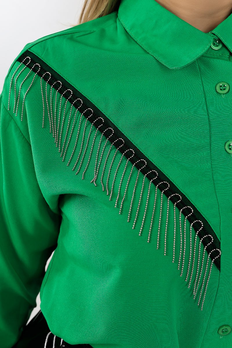 Yeşil Zincir Tasarım Bayan Dokuma Gömlek 104402
