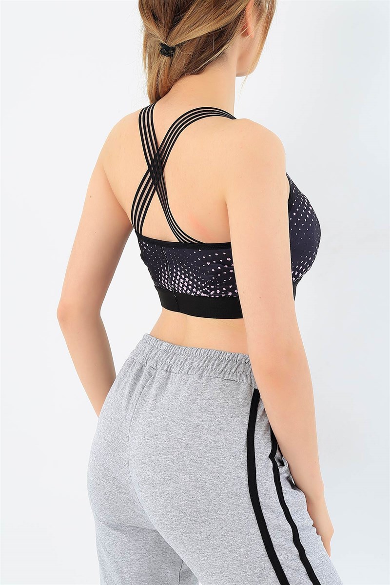 Yıldız Baskı Çapraz Lastikli Sporcu Büstiyer 33412