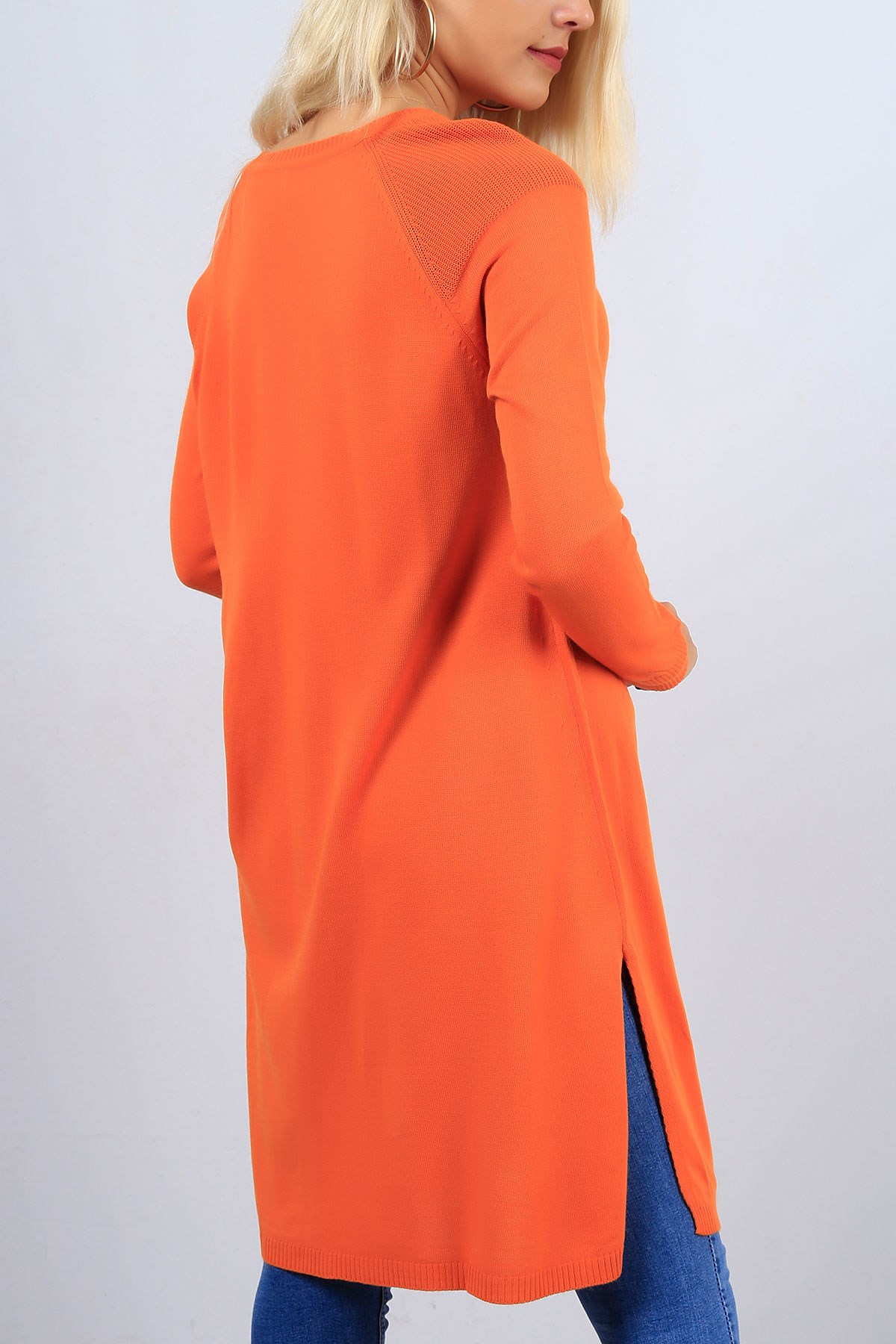 Yırtmaçlı Reglan Kol Turuncu Bayan Triko Tunik 9102B
