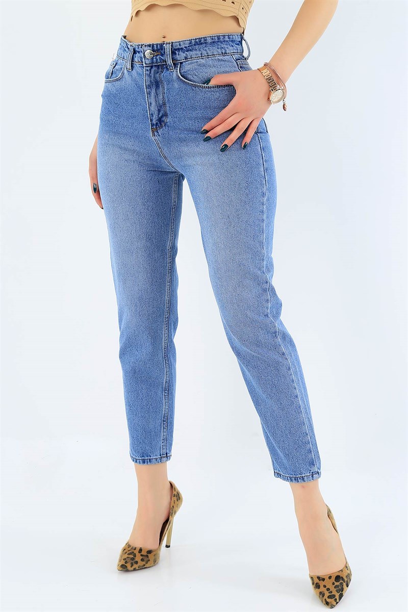 Yüksek Bel Mavi Mom Bayan Kot Pantolon 31380