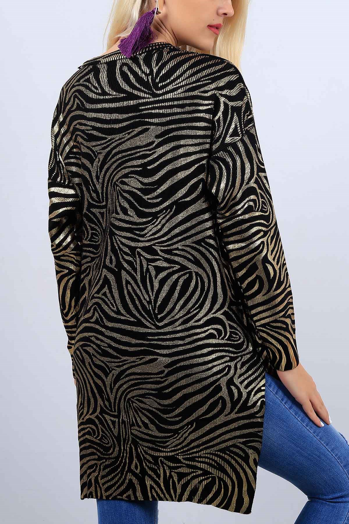 Zebra Desen Baskı Bayan Siyah Kazak 10922B