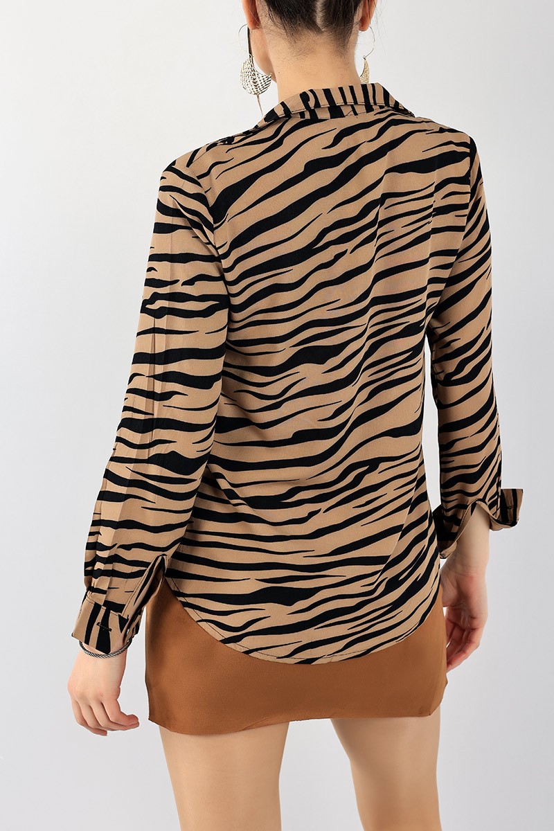 Zebra Desen Dokuma Bayan Gömlek 99035