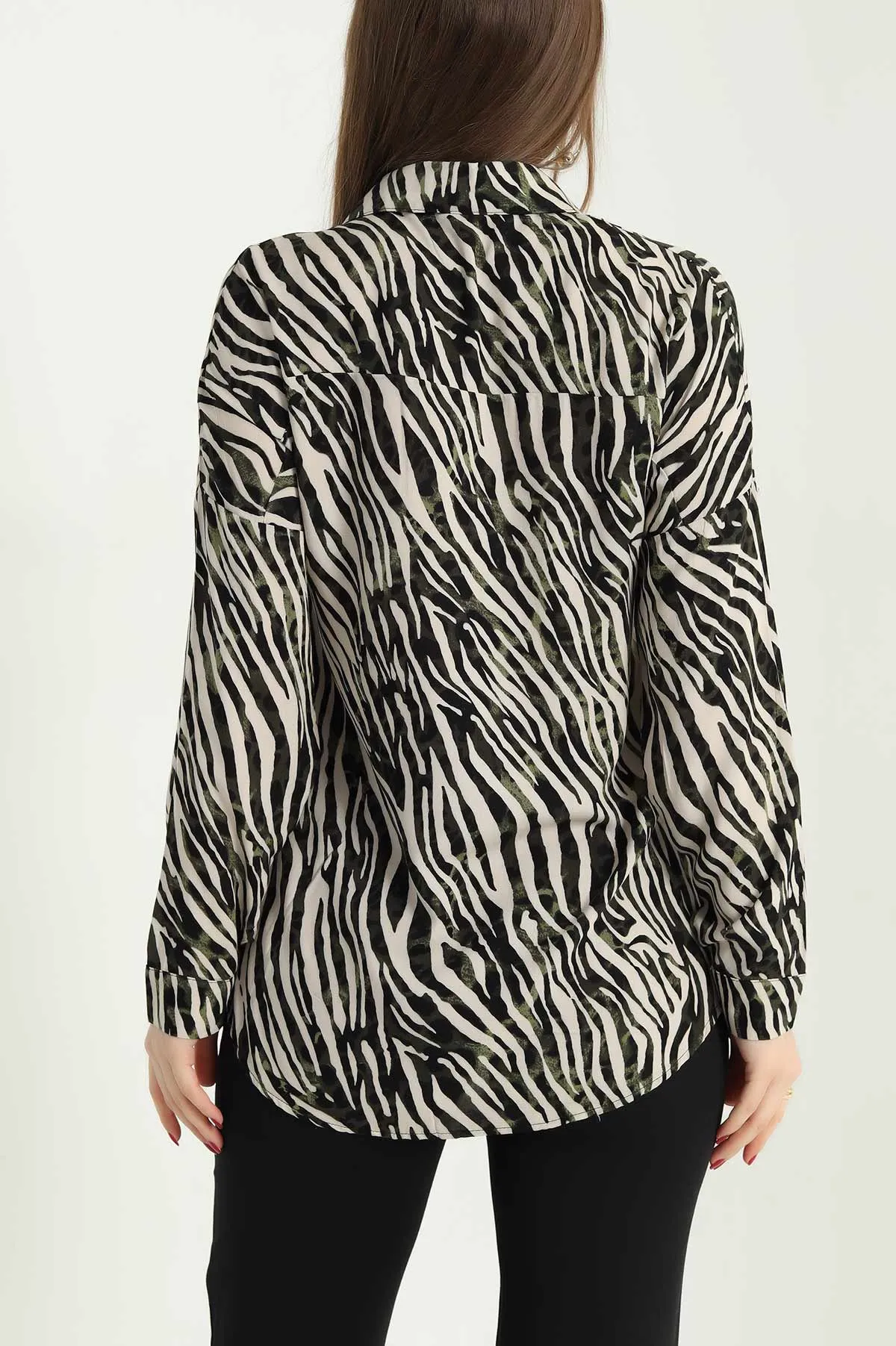 Zebra Desenli Dokuma Viskon Gömlek 337828