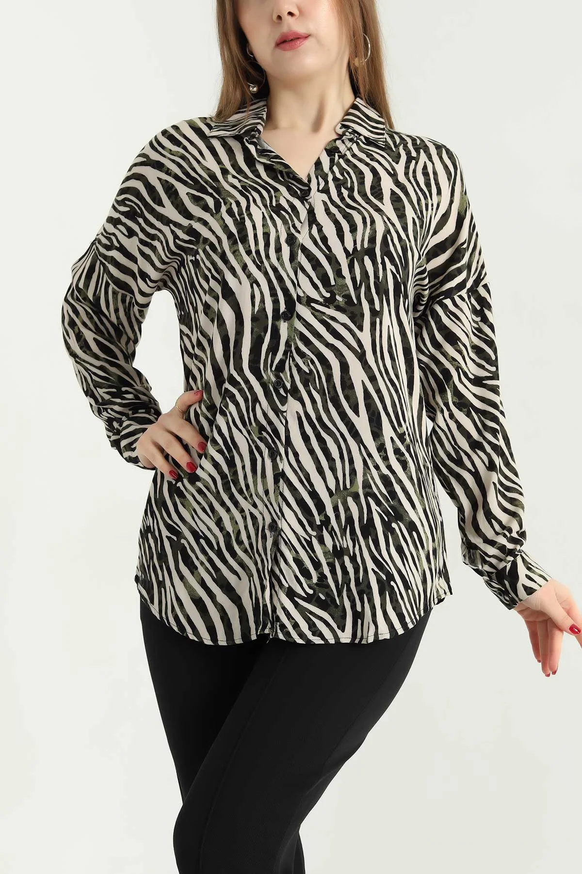 Zebra Desenli Dokuma Viskon Gömlek 337828
