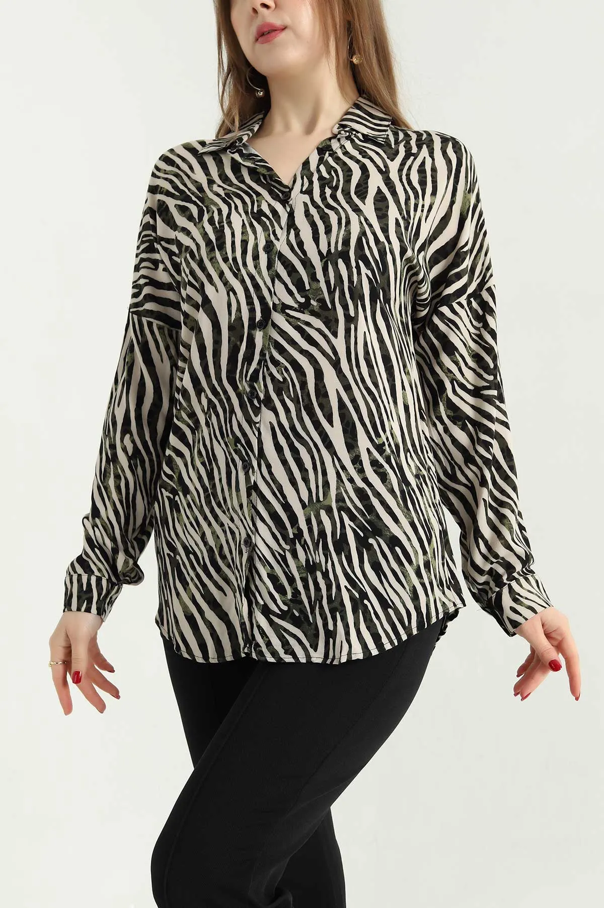 Zebra Desenli Dokuma Viskon Gömlek 337828