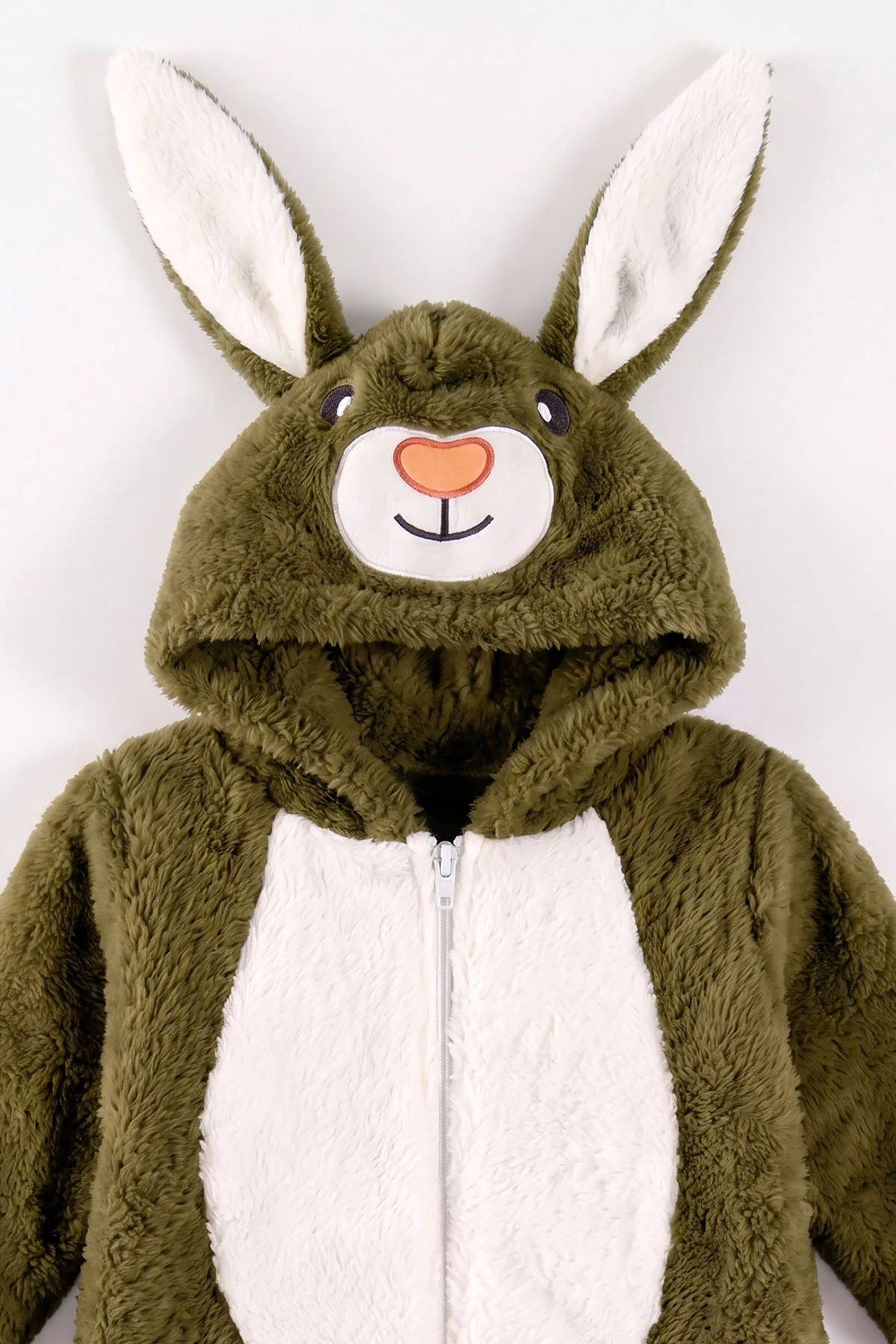 Zeytin (0-12 Ay) Kapüşonu Tavşan Nakışlı  Peluş Unisex Bebek Tulum 495383