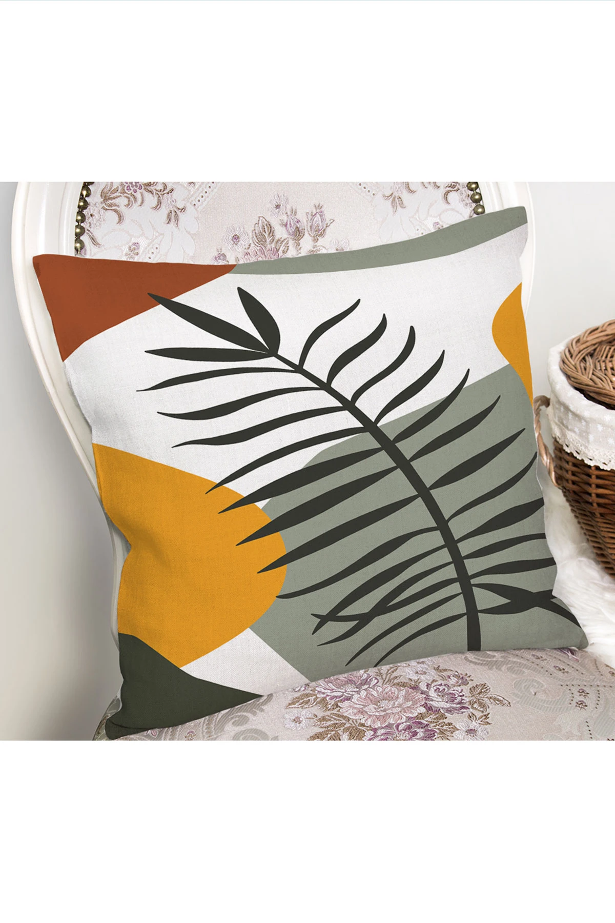 Yeşil 43x43 Dijital Baskılı Fermuarlı Modern Kırlent Kılıfı 272396