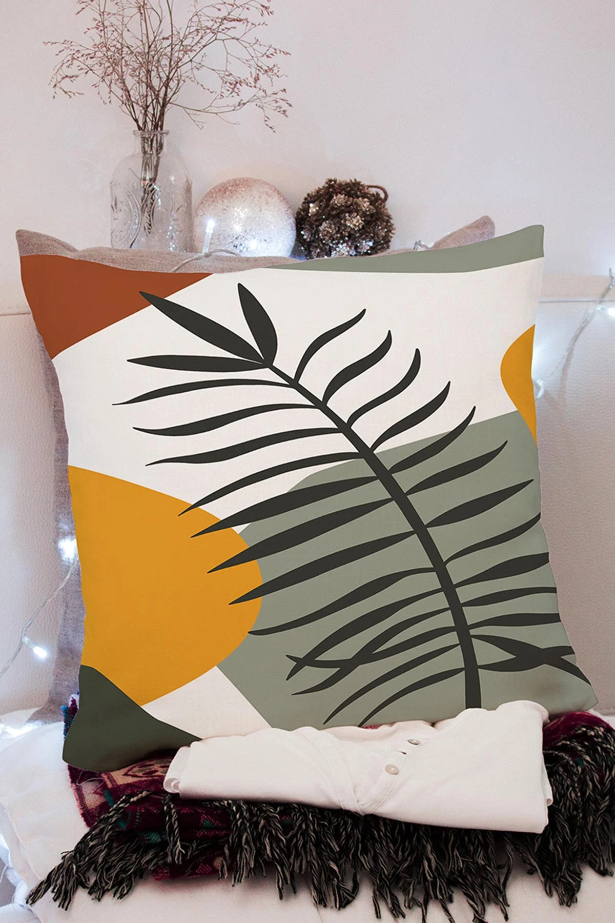 Yeşil 43x43 Dijital Baskılı Fermuarlı Modern Kırlent Kılıfı 272396