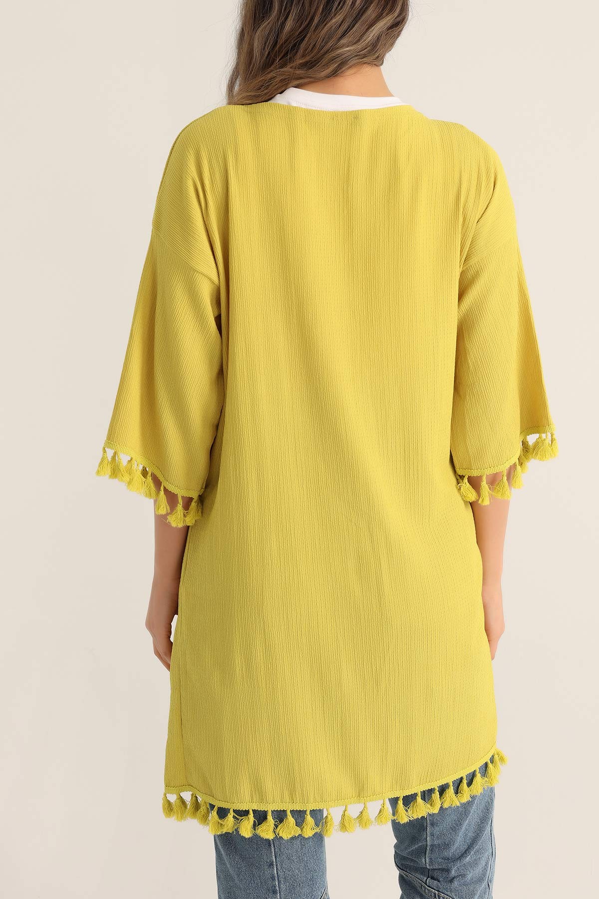 Zeytin Püskül Detay Seul Kimono Hırka 173528