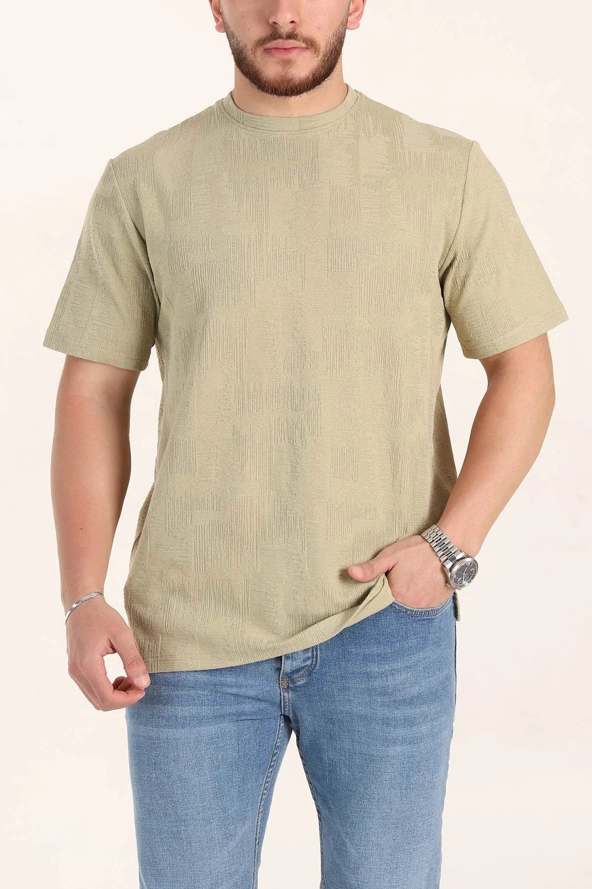 Zeytin Relaxed Fit Dokulu Erkek Tişört 358015