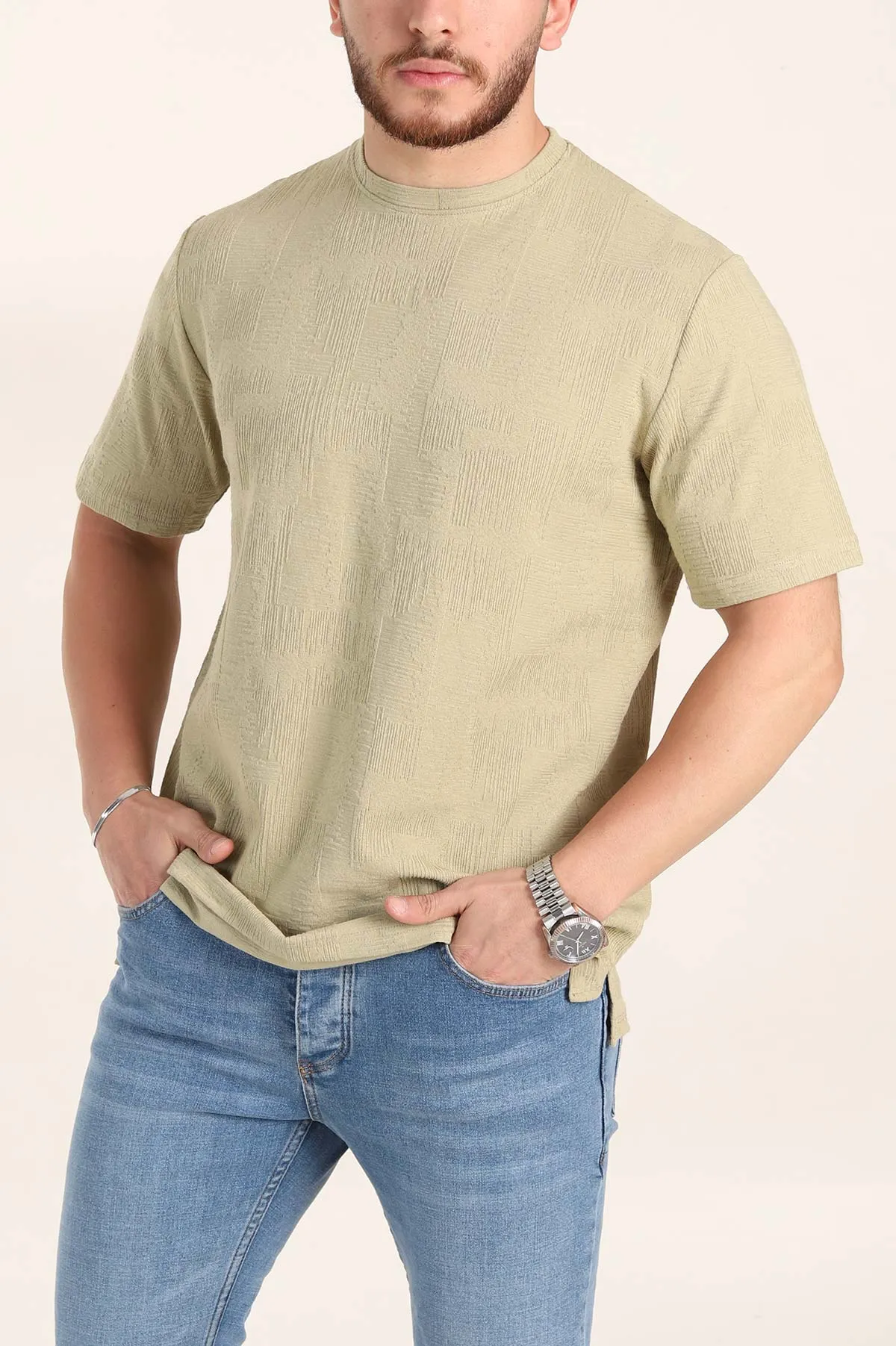 Zeytin Relaxed Fit Dokulu Erkek Tişört 358015