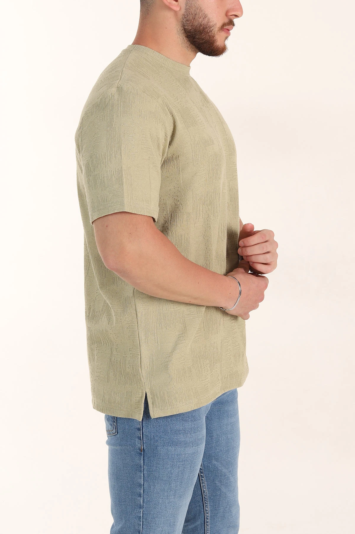 Zeytin Relaxed Fit Dokulu Erkek Tişört 358015
