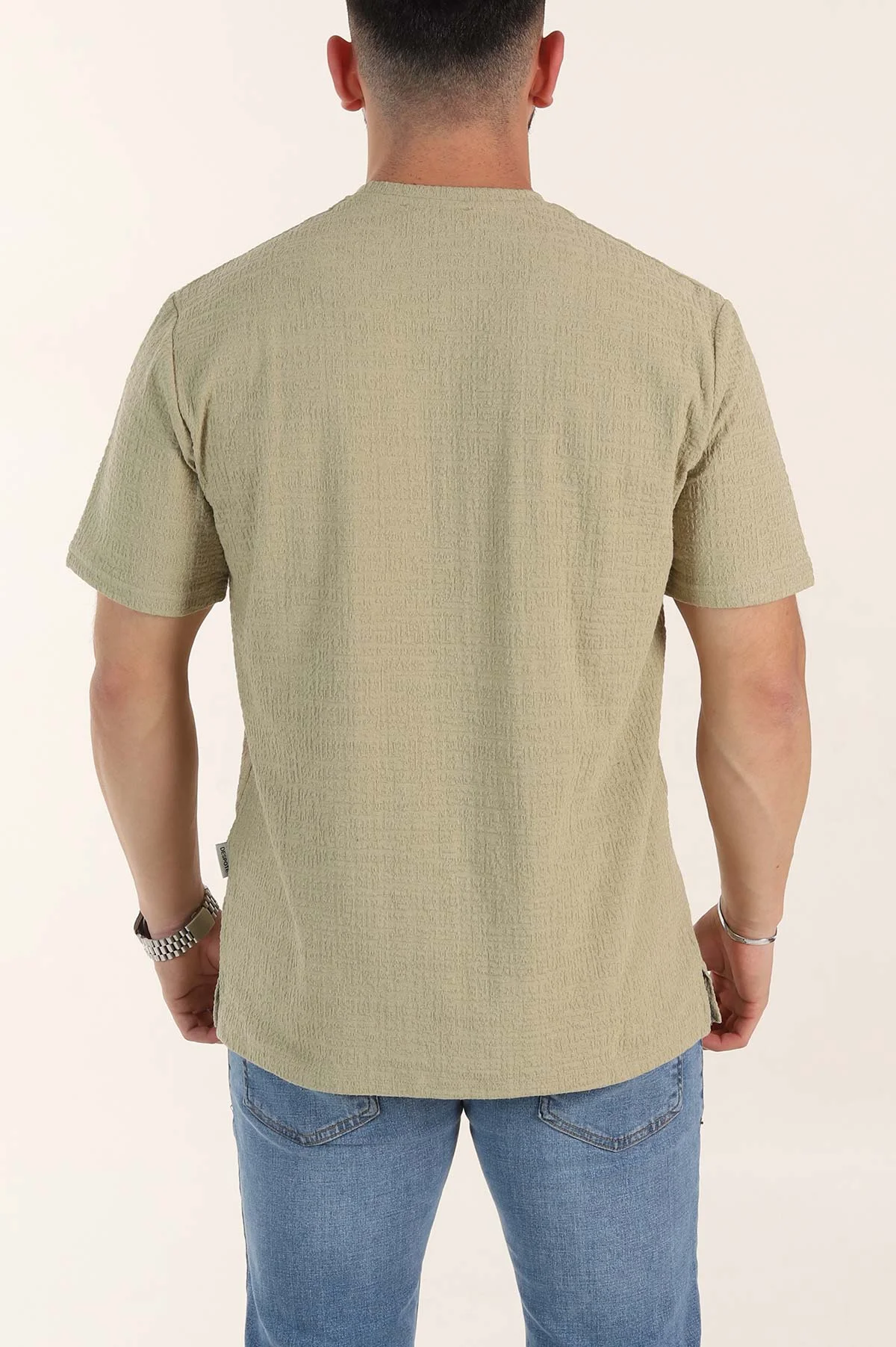 Zeytin Relaxed Fit Kabartma Desenli Basic Erkek Tişört 358108