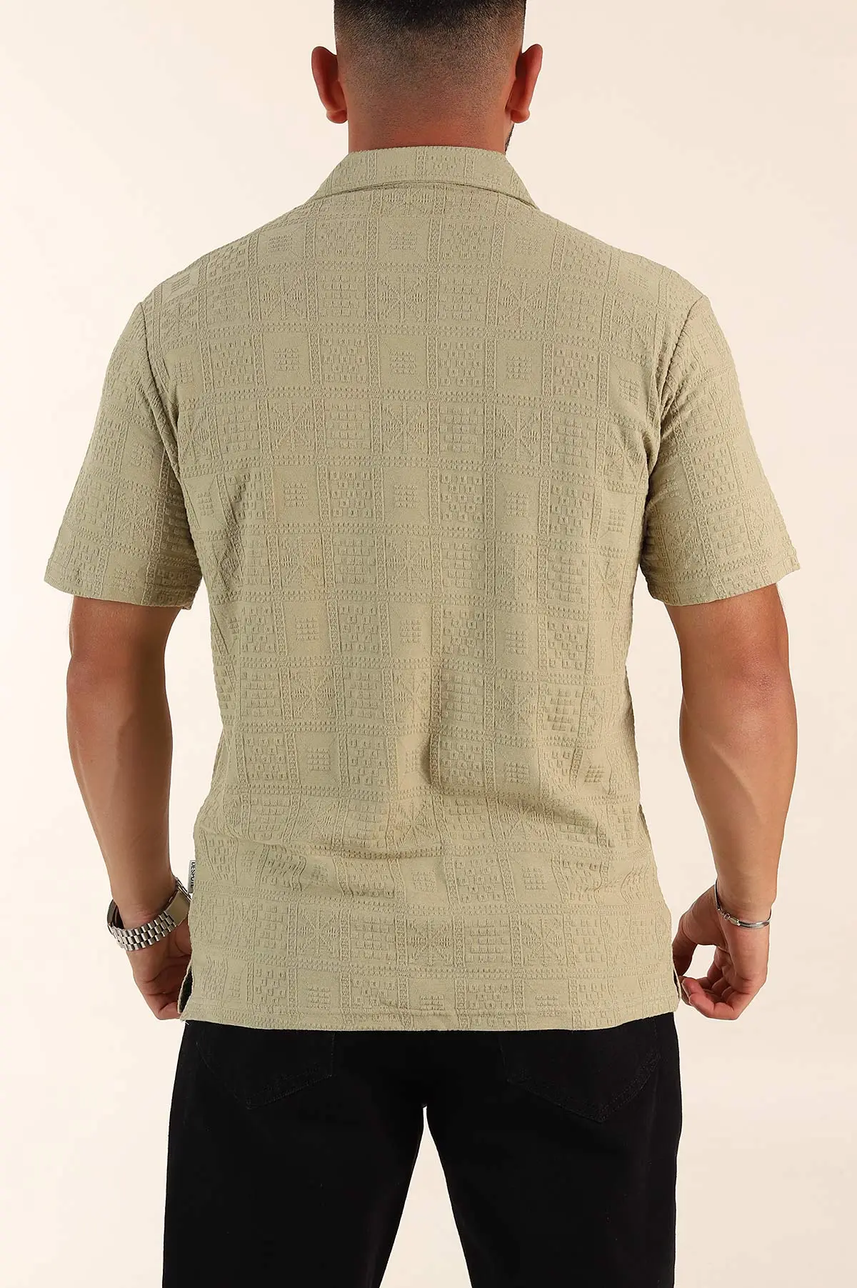 Zeytin Relaxed Fit Kabartma Desenli Patlı Polo Yaka Erkek Tişört 358023