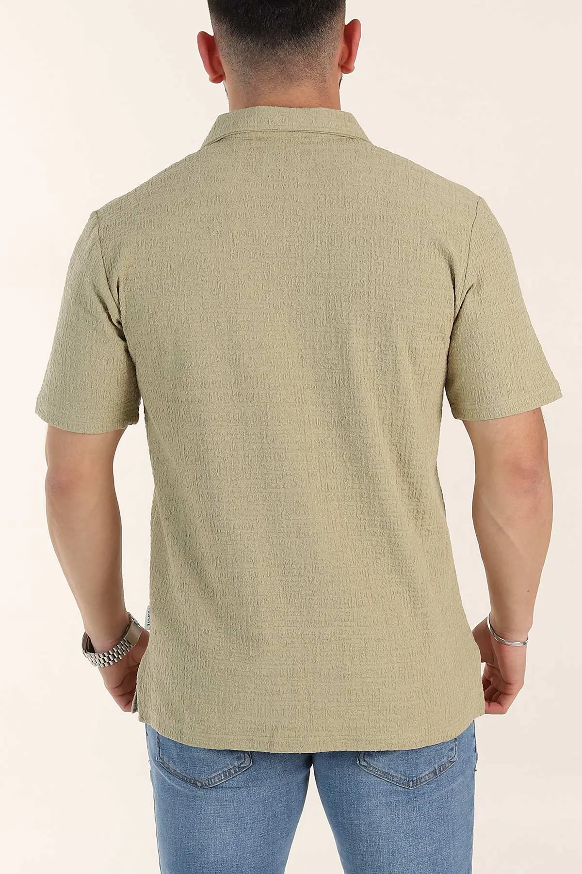 Zeytin Relaxed Fit Kabartma Desenli Patlı Polo Yaka Erkek Tişört 358281
