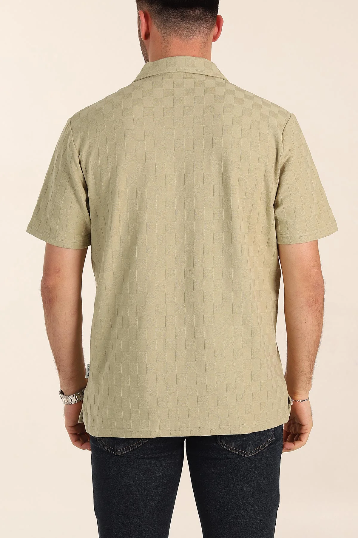 Zeytin Relaxed Fit Kare Dokulu Patlı Polo Yaka Erkek Tişört 358035
