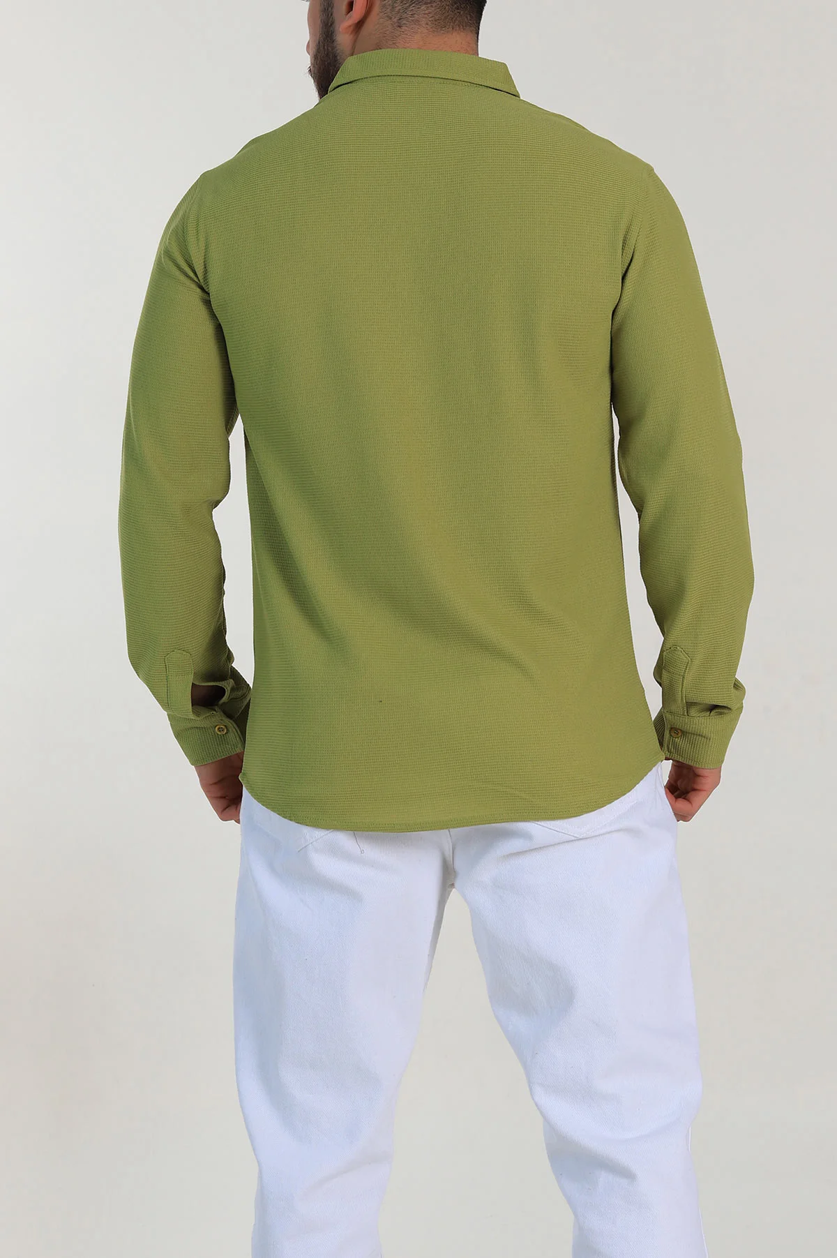 Zeytin Slim Fit Petek Dokulu Uzun Kollu Erkek Gömlek 325213