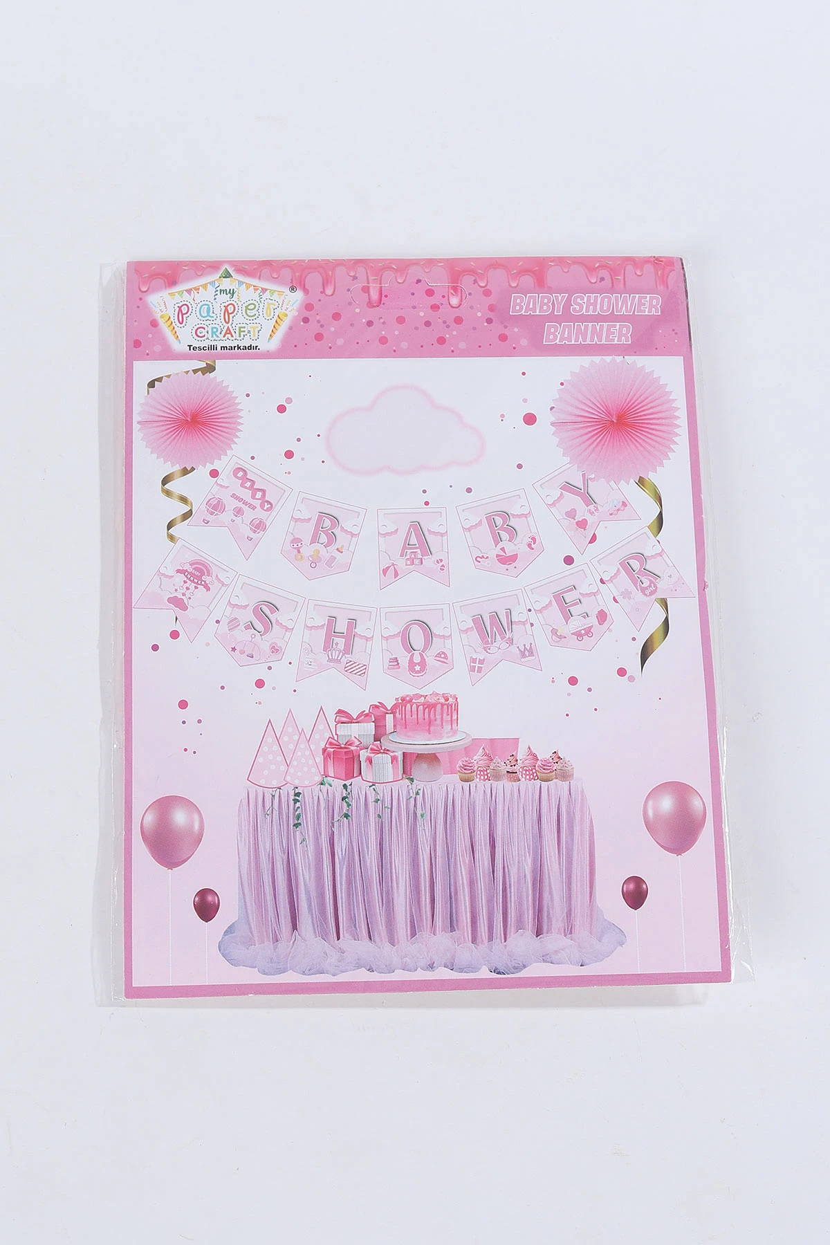 Zikzak Banner Baby Shower Pembe 303192