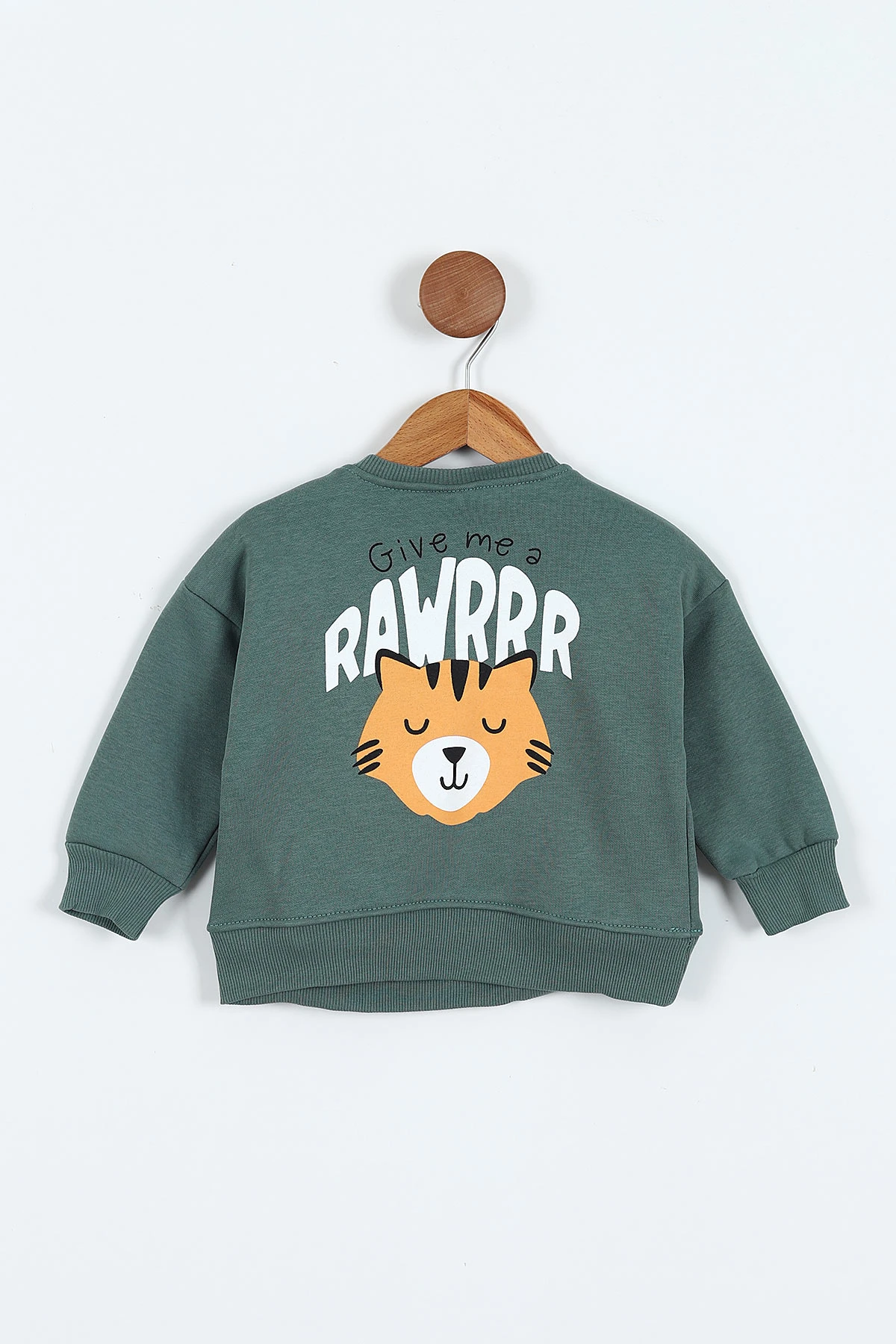 Zümrüt Yeşili (0-4 Yaş)Rawr Baskılı  3  İp Şardonlu Erkek Çocuk Sweatshirt 415033