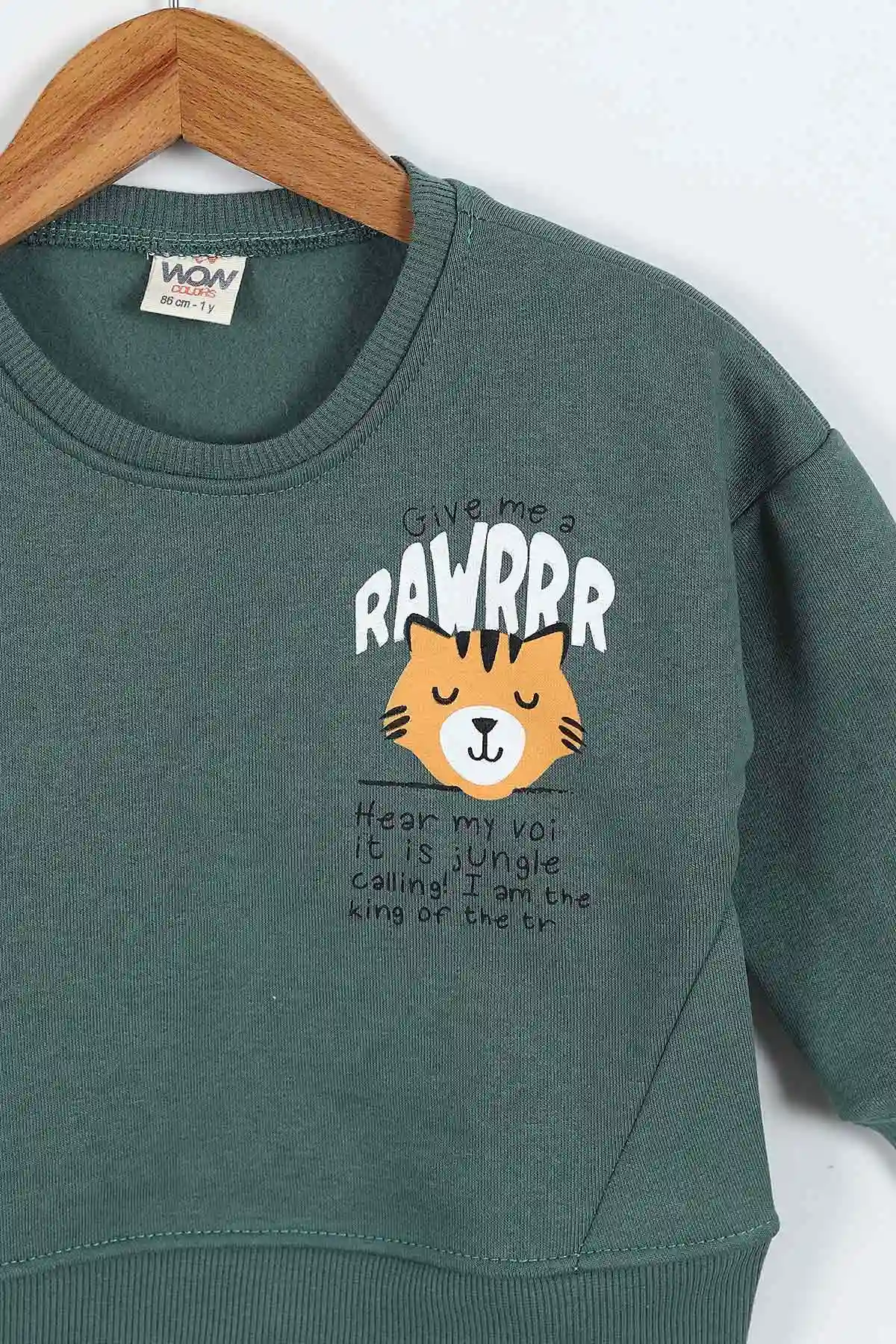 Zümrüt Yeşili (0-4 Yaş)Rawr Baskılı  3  İp Şardonlu Erkek Çocuk Sweatshirt 415033
