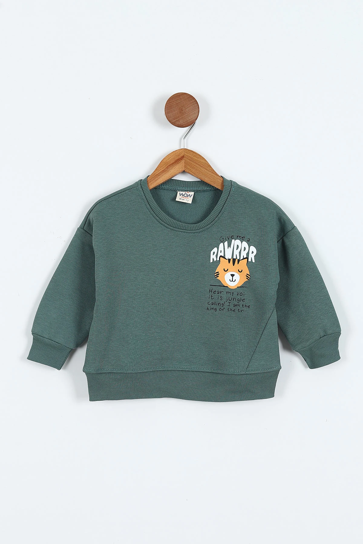 Zümrüt Yeşili (0-4 Yaş)Rawr Baskılı  3  İp Şardonlu Erkek Çocuk Sweatshirt 415033