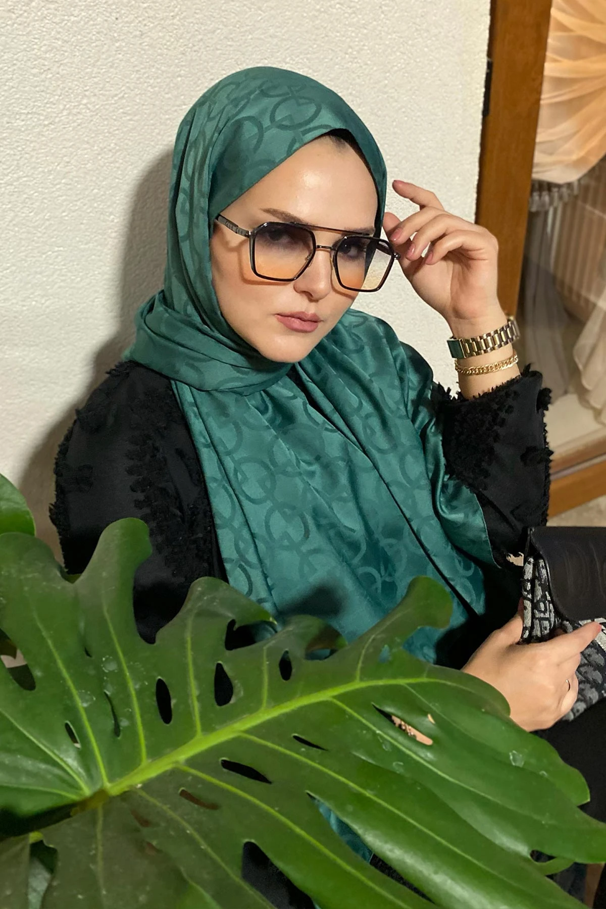 Zümrüt Yeşili 180x70 Jakar İpeksi Karo Desen Şal 270895