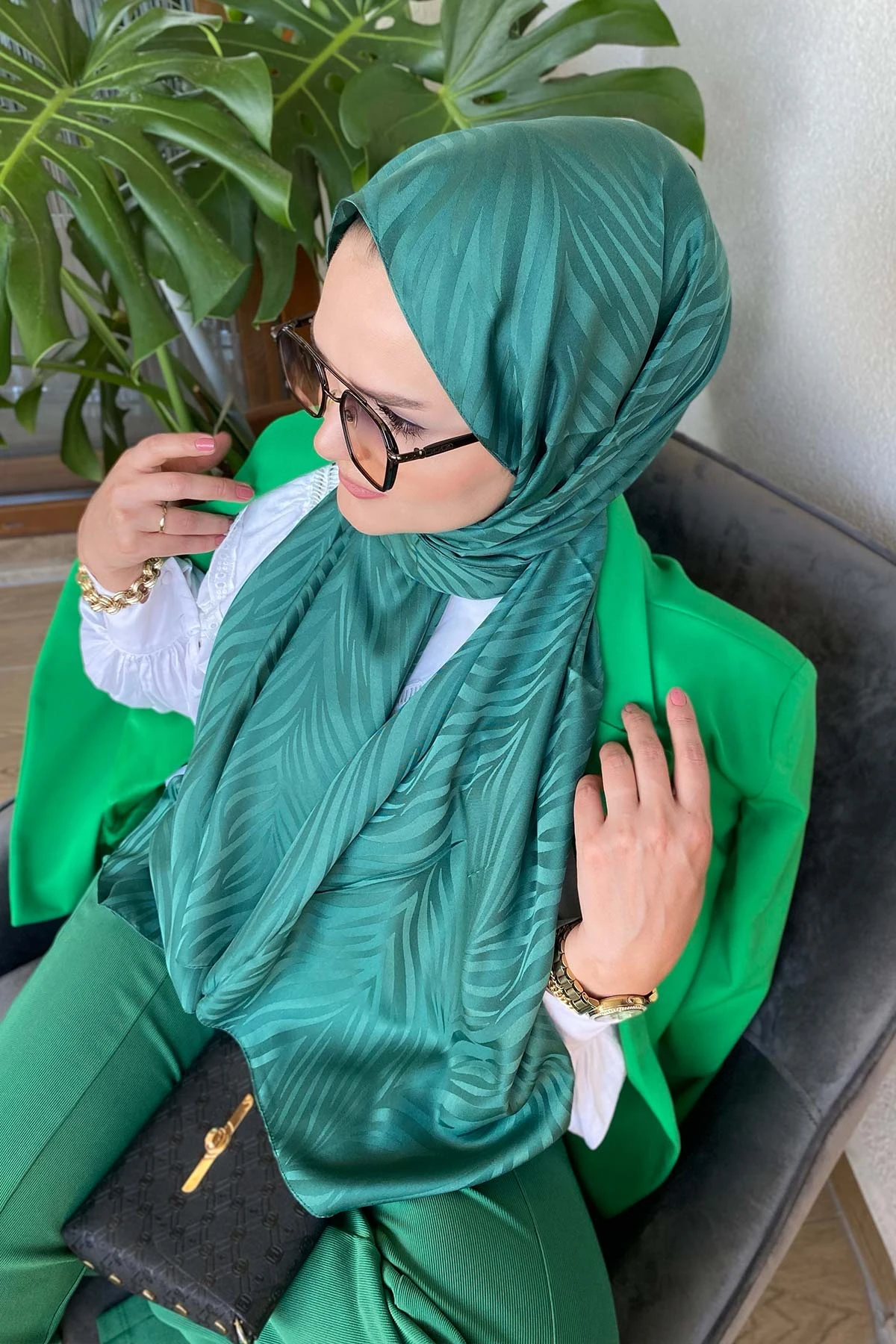 Zümrüt Yeşili 180x70 Jakar İpeksi Zebra Desen Şal 270884