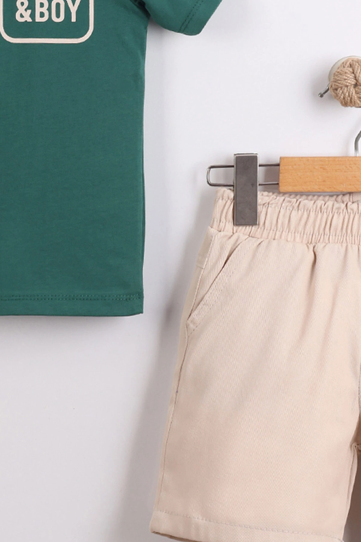 Zümrüt Yeşili (2-10  Yaş) Polo Yaka Cool Boy Baskılı Tişörtlü Gabardin Şortlu Erkek Çocuk Yazlık 2'li Takım 454610