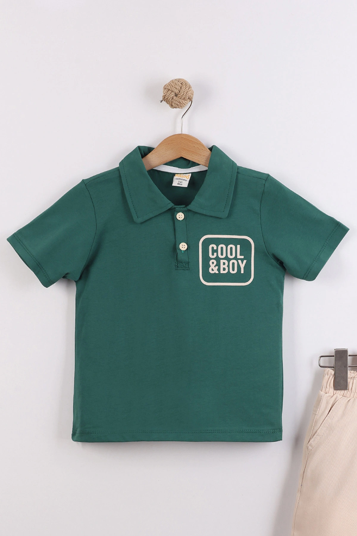 Zümrüt Yeşili (2-10  Yaş) Polo Yaka Cool Boy Baskılı Tişörtlü Gabardin Şortlu Erkek Çocuk Yazlık 2'li Takım 454610