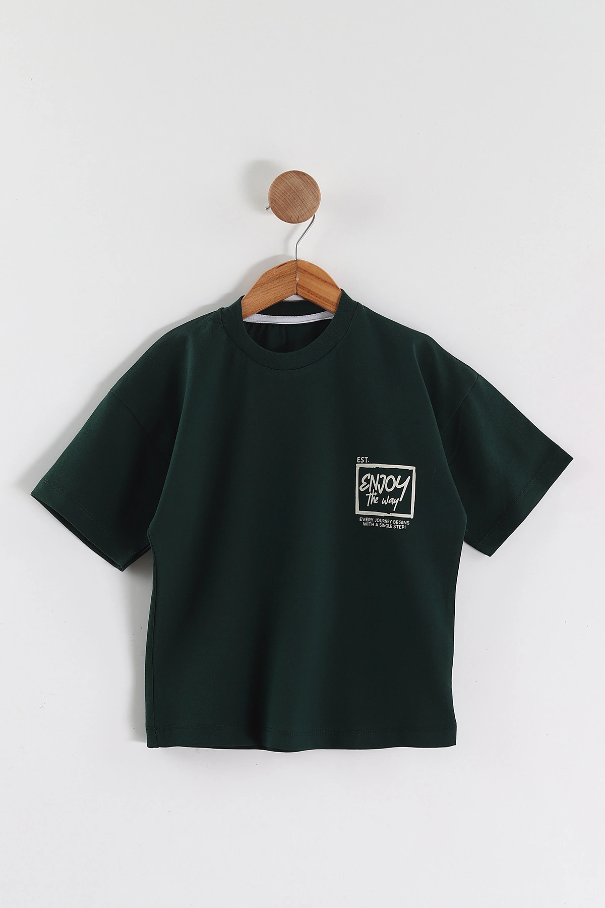 Zümrüt Yeşili (3-10 Yaş) Enjoy Baskılı Oversize Erkek Çocuk Tişört 469009
