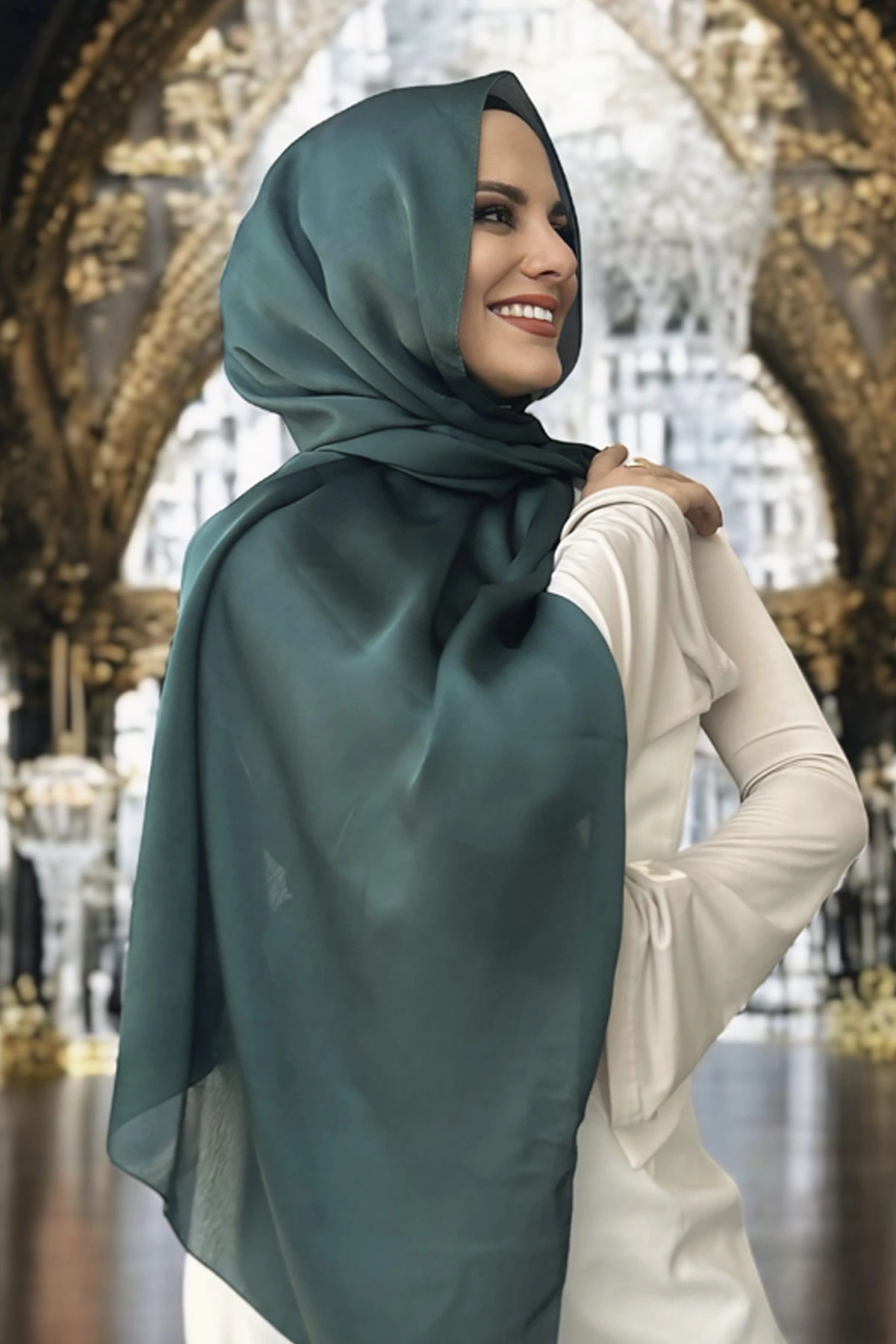 Zümrüt Yeşili 75x180 Cm Janjanlı Abiye Şal 373163