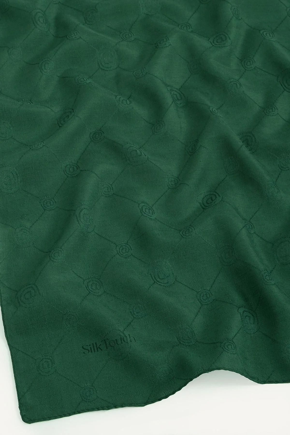 Zümrüt Yeşili 98x98 Cm Jakarlı Desenli Monogram Eşarp 432675