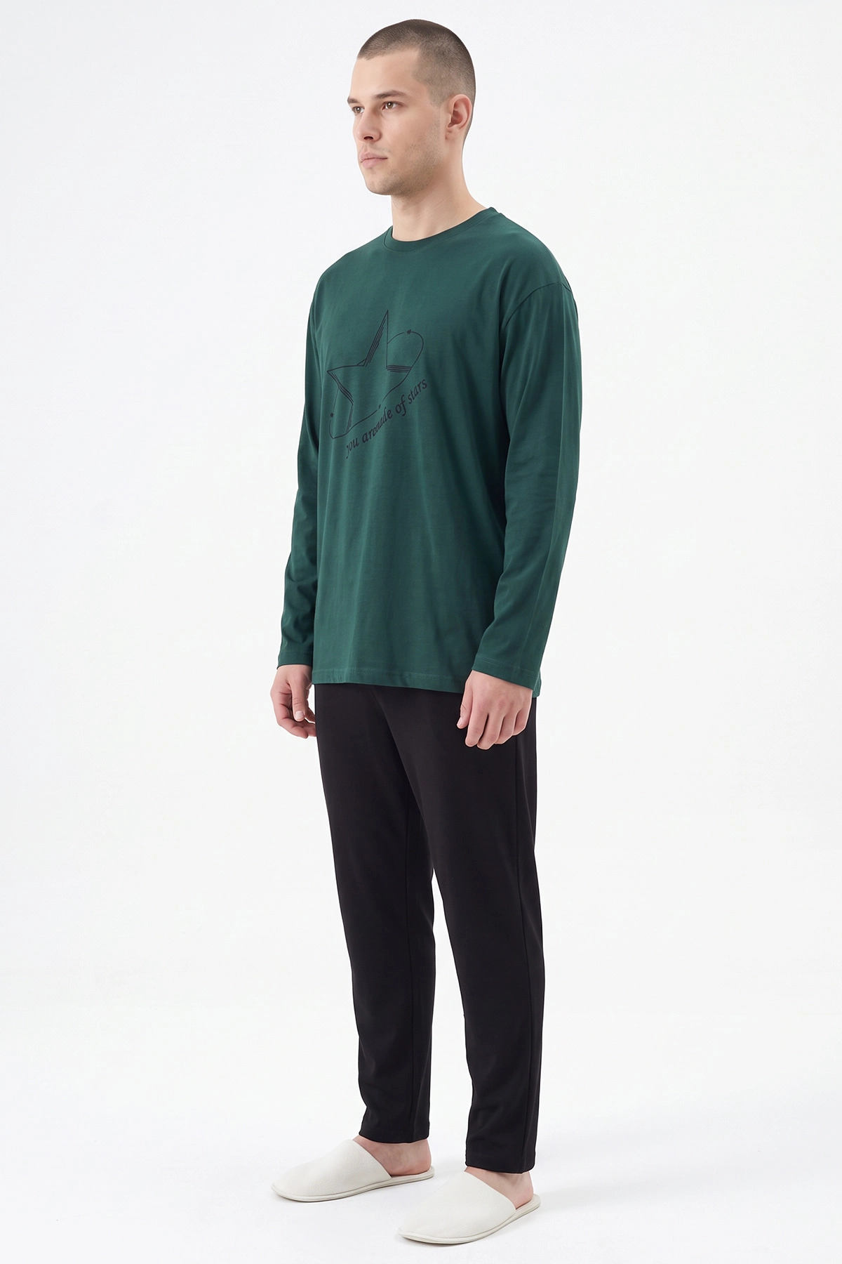 Zümrüt Yeşili Basic Uzun Kollu Erkek Pijama Takımı 500887