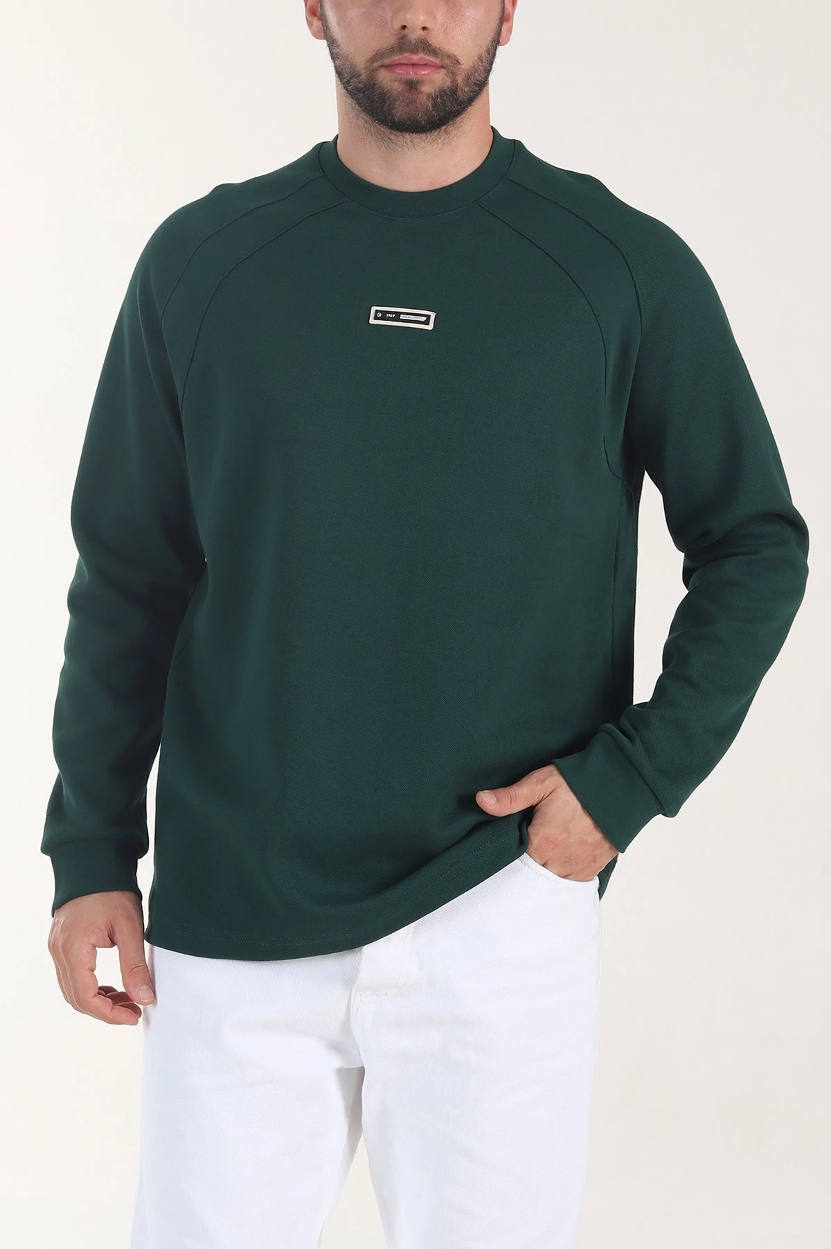 Zümrüt Yeşili Bisiklet Yaka Erkek Sweatshirt 406588